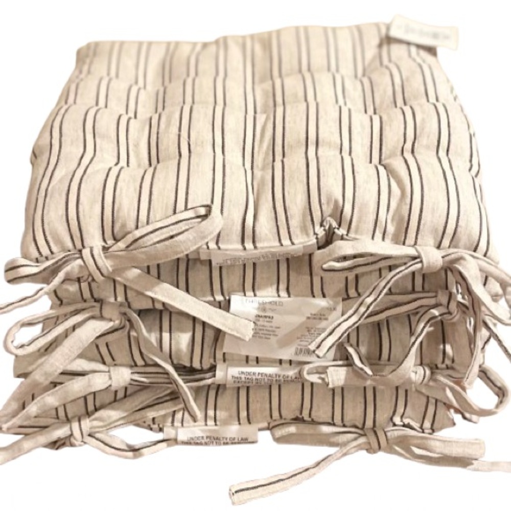 🆕- Threshold Set/4 Cotton Striped Black/Natural Indoor Seat Cushion, Square - Picture 5 of 10